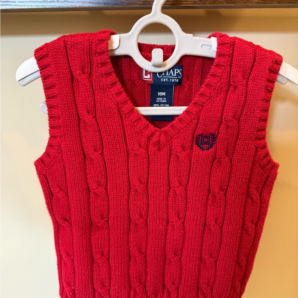 Chaps Toddler Boys RED Cable Knit Sweater Vest Size 18 Months